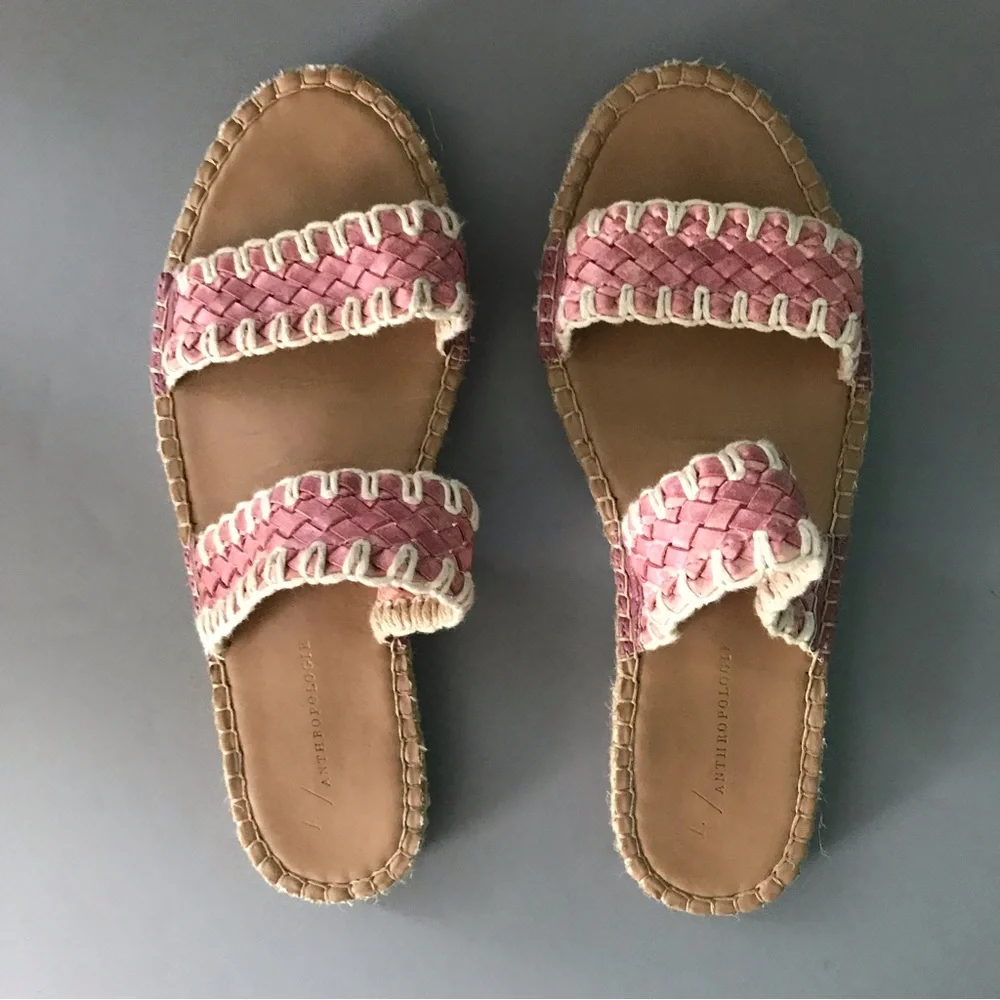 Anthropologie Pink and Cream Braided Sandals